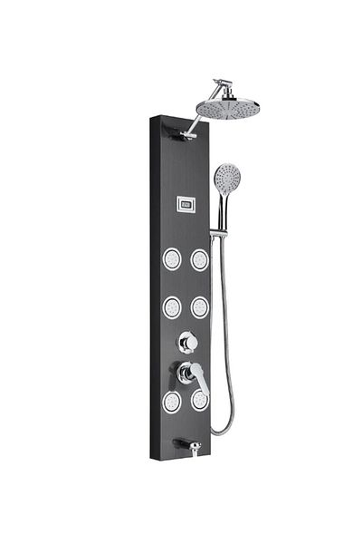 Blackswan Design Shower panel, Blackswan, Type M7008 black with shower head, digital display, spout and SPA functions, 111 cm