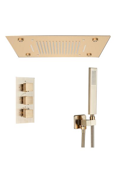 Blackswan Design Shower mixer set, Blackswan, Type M191, matt gold, thermostat, remote control, LED lighting, 50 cm