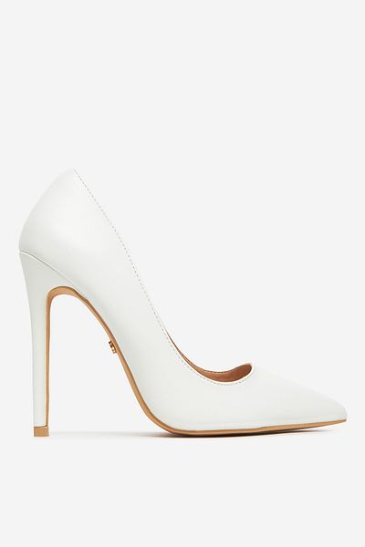 DeeZee Pantofi cu toc Stiletto pentru femei, albi, talpă joasă, talpă 39