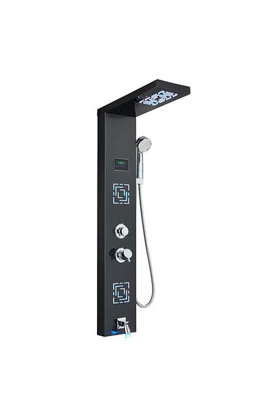 Blackswan Design Shower panel, Blackswan, Type M9007 black model with LED, digital display, spout and SPA functions, 114 cm