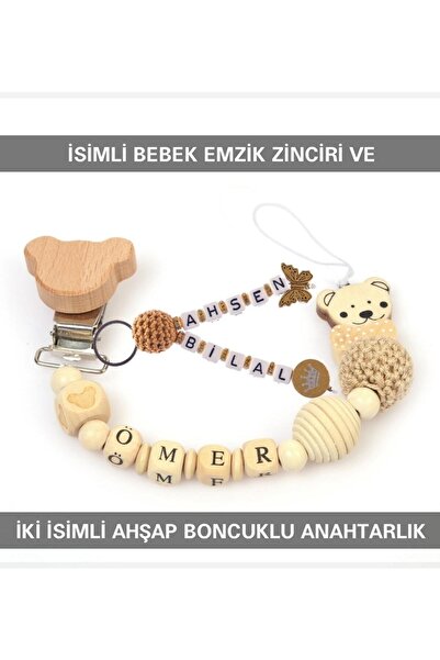 Sahi Aksesuar Isimli Bebek Emzik Zinciri Ve Iki Isimli Anahtarlık Seti