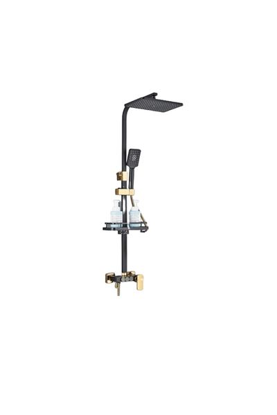 Blackswan Design Coloana dus, Blackswan, Tip M225, negru mat/ auriu lucios, dus mana tip SPA, pipa mobila, 116 cm