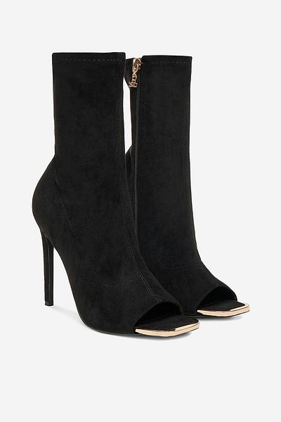 DeeZee Ghete stiletto negre pentru femei cu toc înalt, talpă 39