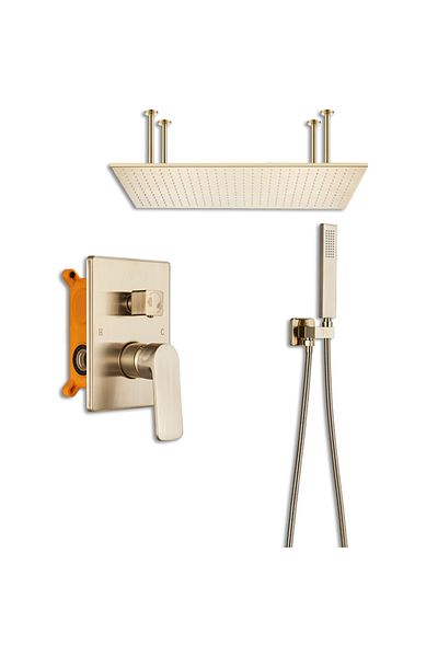 Blackswan Design Shower mixer set, Blackswan, Type M200, matt gold, ceiling mounting, LED shower head and 2 modes, 80 cm