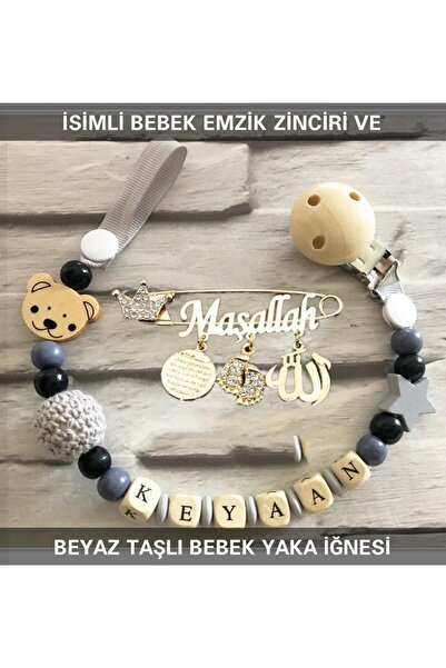 Sahi Aksesuar Sahi Aksesuar Isimli Bebek Emzik Zinciri Ve Beyaz Taşlı Bebek Y...