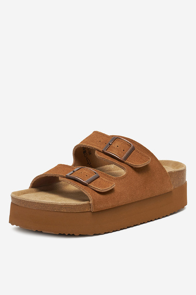DeeZee Women's Leather Flip-flops Low Brown Platform 40