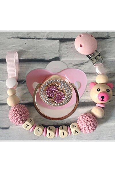 Sahi Aksesuar Isimli Bebek Emzik Zinciri Ve Taşlı Bebek Silikon Emzik Seti (0...