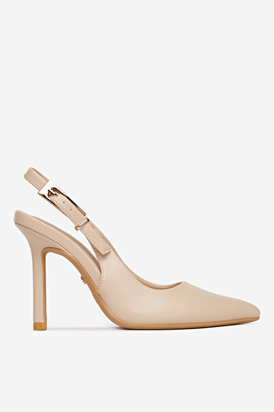 DeeZee Pantofi stiletto bej cu toc înalt pentru femei, model bloc, talpă 37