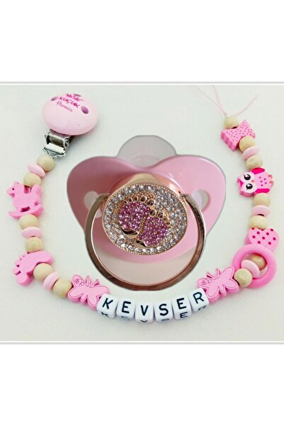 Sahi Aksesuar Isimli Bebek Emzik Zinciri Ve Taşlı Bebek Silikon Emzik Seti (0...