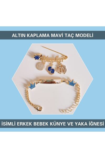 Sahi Aksesuar Kaplama Mavi Taç Modeli Isimli Erkek Bebek Künye Ve Yaka Iğnesi...
