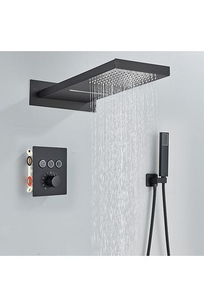 Blackswan Design Set baterie dus, Blackswan, Tip M164, model negru mat, cu 2 cai, termostat, dimensiune 54 cm