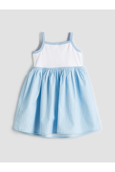 LC Waikiki Lcw Kids Blue Stitch Printed Ruffle Girl Dress