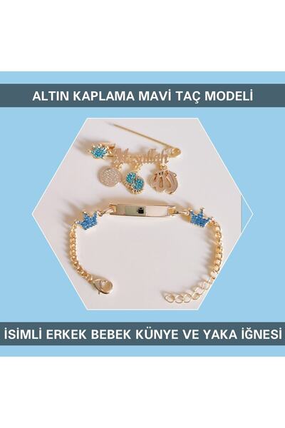 Sahi Aksesuar Kaplama Mavi Taç Modeli Isimli Erkek Bebek Künye Ve Yaka Iğnesi...