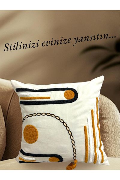 HD HOME COLLECTİON Linen Fabric 43*43 Chain and Tassel Pattern Punch Throw Pillow Cover (Punch)