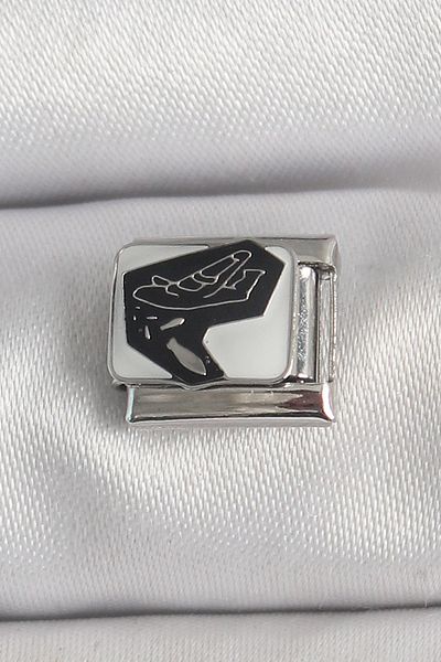 SeyCey.co 316L Steel Silver Color White Black Airplane Embroidered Portrait Model Nomination Charm