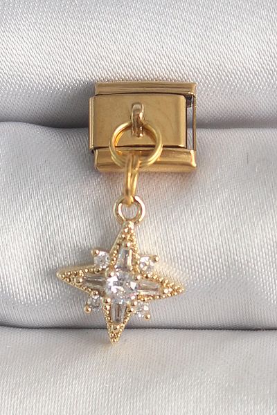 E BULURUM 316L Steel Gold Color Hanging Zircon Stone Pole Star Model Nomination Charm