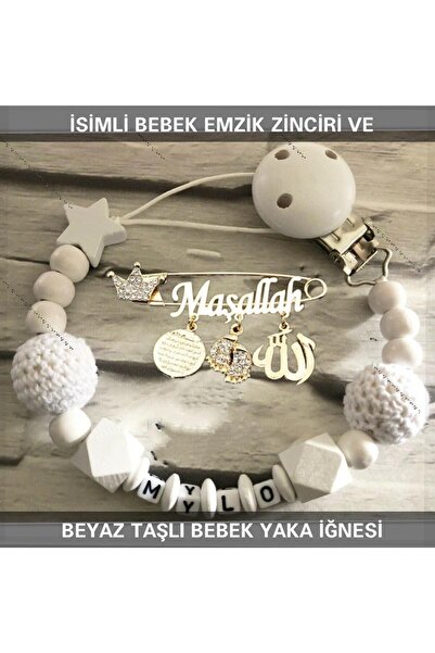 Sahi Aksesuar Sahi Aksesuar Isimli Bebek Emzik Zinciri Ve Beyaz Taşlı Bebek Y...