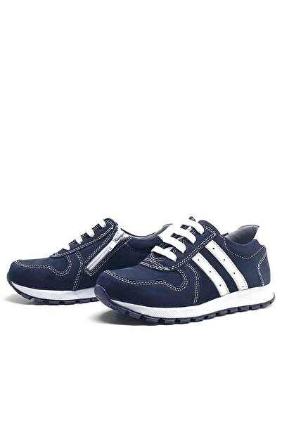 Rakerplus Αθλητικά σχολικά παπούτσια για αγόρια από γνήσιο δέρμα Navy Blue με φερμουάρ