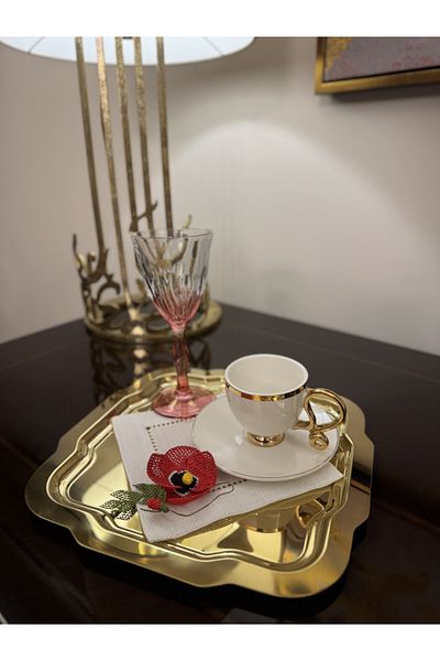 larense Papatya Model Stainless Steel, Gold, Serving, Tea, Coffee, Catering and Presentation Tray