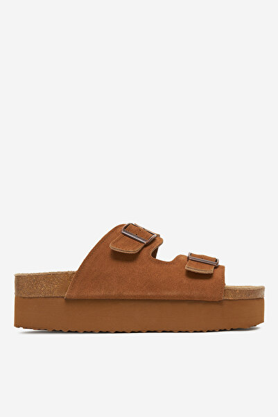 DeeZee Women's Leather Flip-flops Low Brown Platform 40