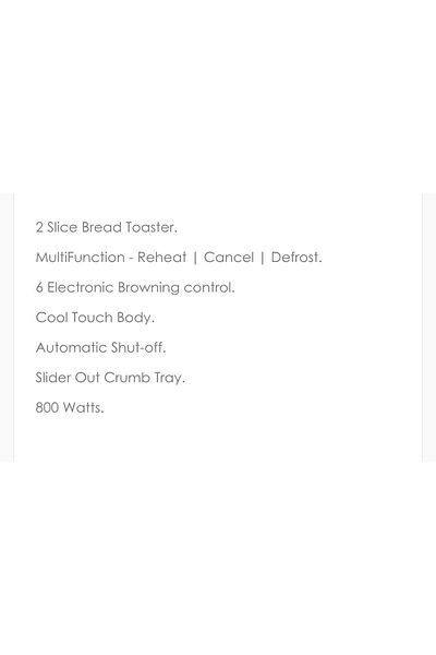 Sanford 2 Slice Bread Toaster 800W 6 Browning Levels Cool Touch Reheat Defrost Cancel Crumb Tray Auto Off
