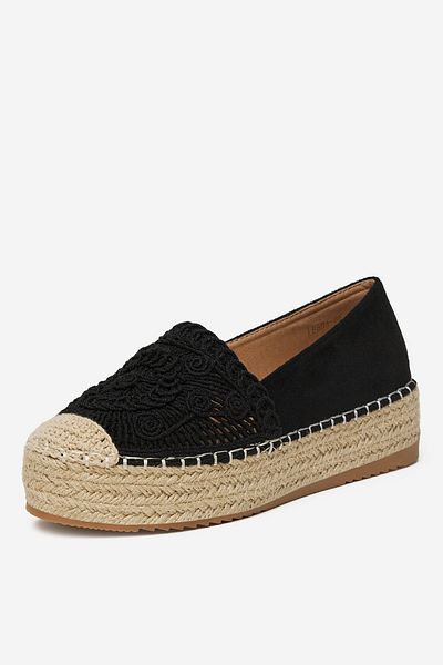 DeeZee Espadrile joase negre pentru femei, cu platformă 38