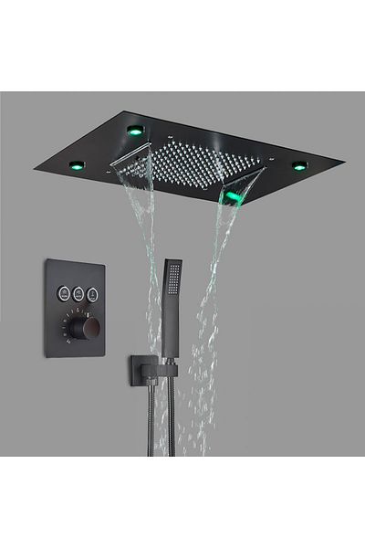 Blackswan Design Shower mixer set, Blackswan, Type M165, black, thermostat, remote control and LED lighting, 50 cm
