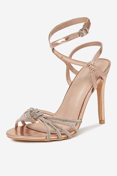 DeeZee Sandale cu toc înalt pentru femei, stiletto auriu, talie înaltă, 36