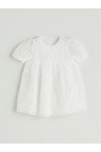 LC Waikiki Lcw Baby Ecru Flower Appliqued Baby Girl Dress