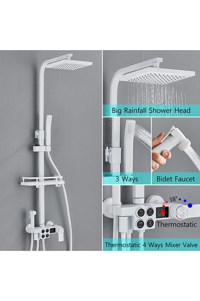 Blackswan Design Shower column, Blackswan, Type M139, white adjustable, thermostat, mobile spout, digital display, 110 cm