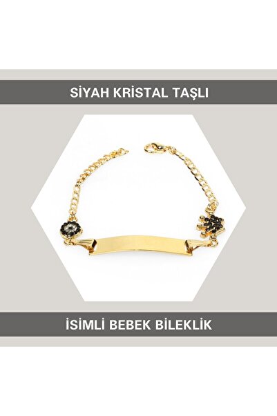 Sahi Aksesuar Kaplama Siyah Kristal Taşlı Isimli Erkek Bebek Künyesi 15 Cm