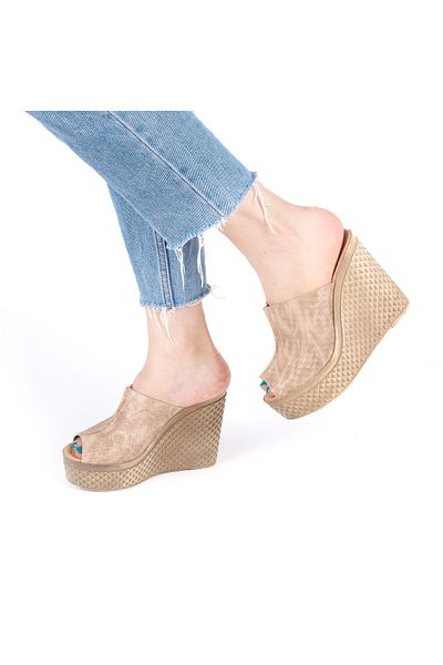 Star Tombis High Heeled 12cm Wedge Heel Inside and Outside Real Leather Slippers