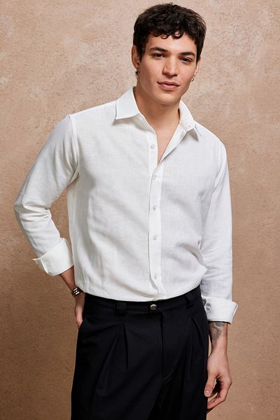 Dear Deer White Slim Fit 100% Linen Men's Shirt