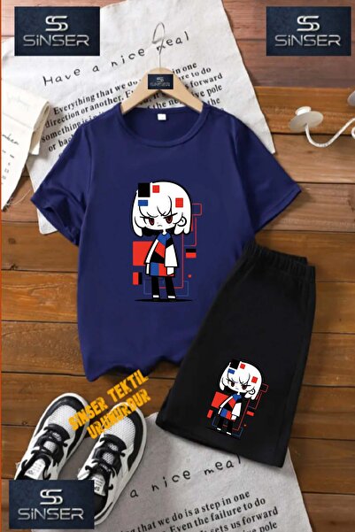 SS SİNSER Детски комплект с тениска с принт на велосипед и къси панталони „PI...