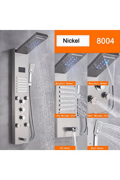Blackswan Design Panel dus, Blackswan, Tip M8004, model nichel cu pipa, afisaj digital, LED si functii SPA, 121 cm