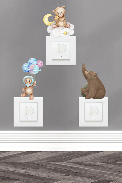 KT Decor Set de autocolante cu 3 prize de culoare pastel cu iepuraș și ursuleți