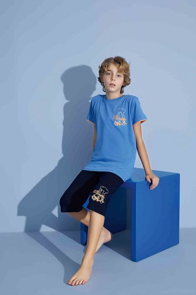 Tarık Tricou pentru bărbați, cu fundul Bermudelor, din bumbac pieptănat, cu decolteu, set de pijamale de grosime medie-3930