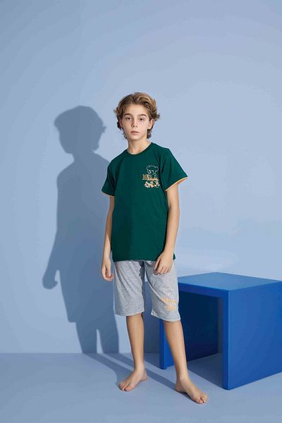 Tarık Boy's T-Shirt Bermuda Bottom Combed Single Jersey Crew Neck Medium Thick Pajama Set-3930