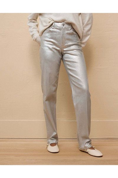 AMERICAN EAGLE AE Stretch Metallic Super High-Waisted Baggy Straight Jean