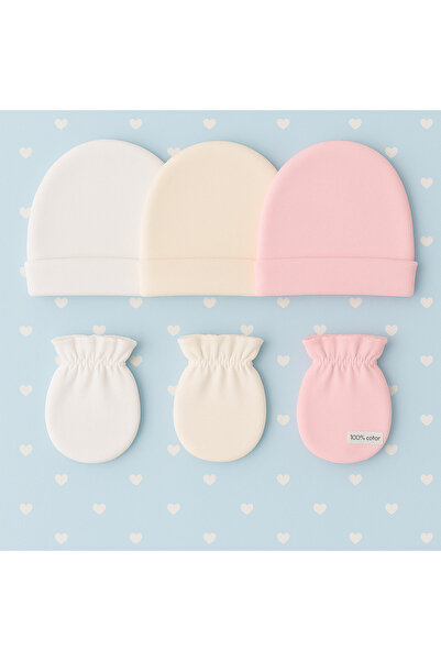 kidszone 100% Cotton Newborn Baby Hat and Gloves Set. 3 Pieces Hat 3 Pieces G...