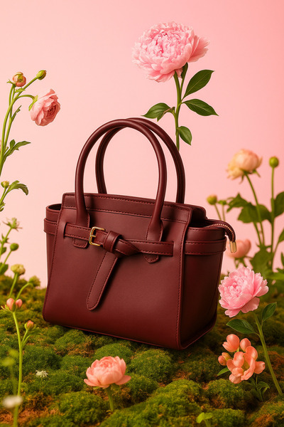 Luccitella Bordo Kadın Şerit Detaylı Tote Çanta