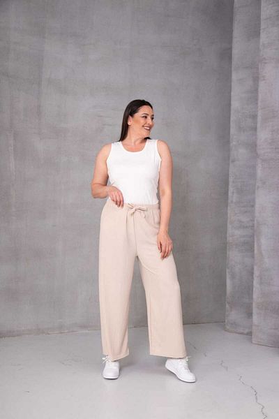 Eyfuze Women's Large Size Wrinkled Fabric Loose Wide Leg Elastic Waist Trousers