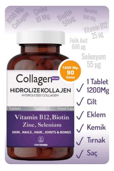 Collagen For You Biotin-Keratin-Zinc-F. Acid-Selenum-B12 Collagen Type for 90 Days Use 1200Mg 90 Tablets