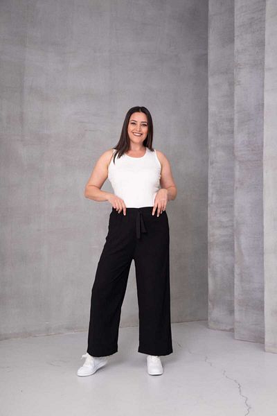 Eyfuze Women's Large Size Wrinkled Fabric Loose Wide Leg Elastic Waist Trousers