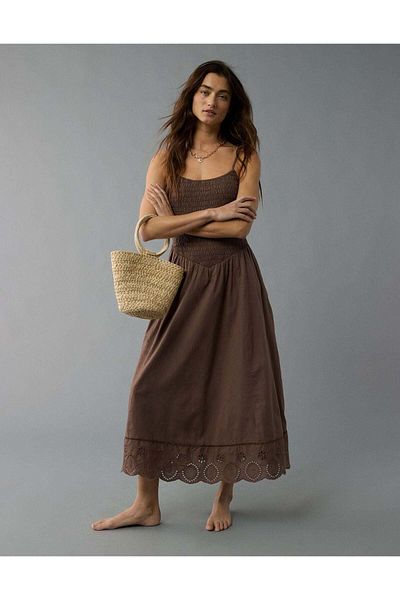 AMERICAN EAGLE AE Bella Smocked Drop Waist Midi Dress
