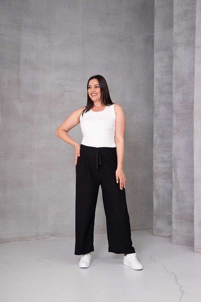 Eyfuze Women's Large Size Wrinkled Fabric Loose Wide Leg Elastic Waist Trousers
