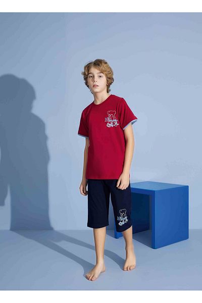 Tarık Boy's T-Shirt Bermuda Bottom Combed Single Jersey Crew Neck Medium Thick Pajama Set-
