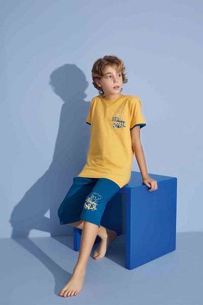 Tarık Boy's T-Shirt Bermuda Bottom Combed Single Jersey Crew Neck Medium Thick Pajama Set-3930