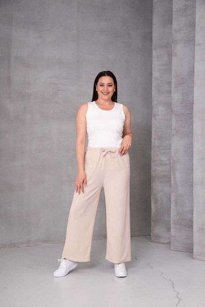 Eyfuze Women's Large Size Wrinkled Fabric Loose Wide Leg Elastic Waist Trousers