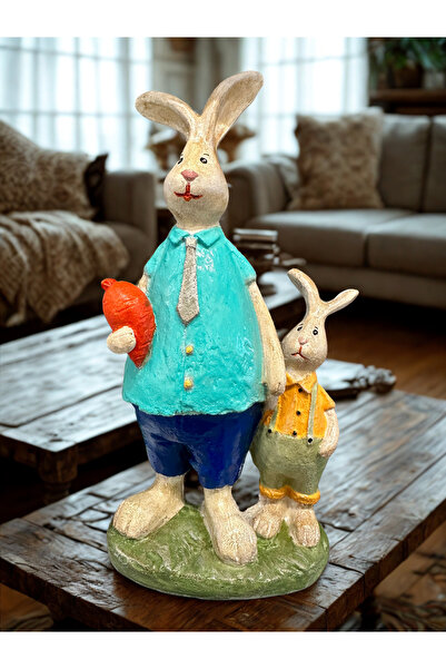İki Cadı Tasarım Baba Oğul Tavşan Biblo Polyester Obje
